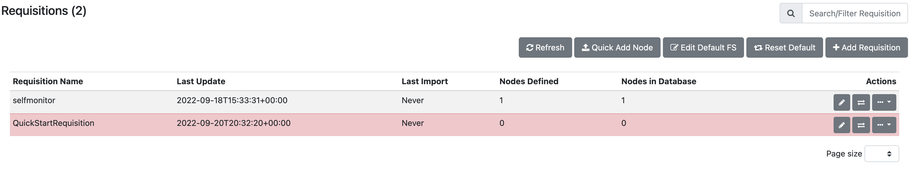 Requisitions list showing two requisitions; one is red
