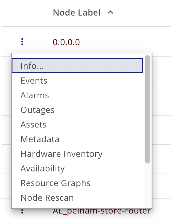 Horizon node Action menu.