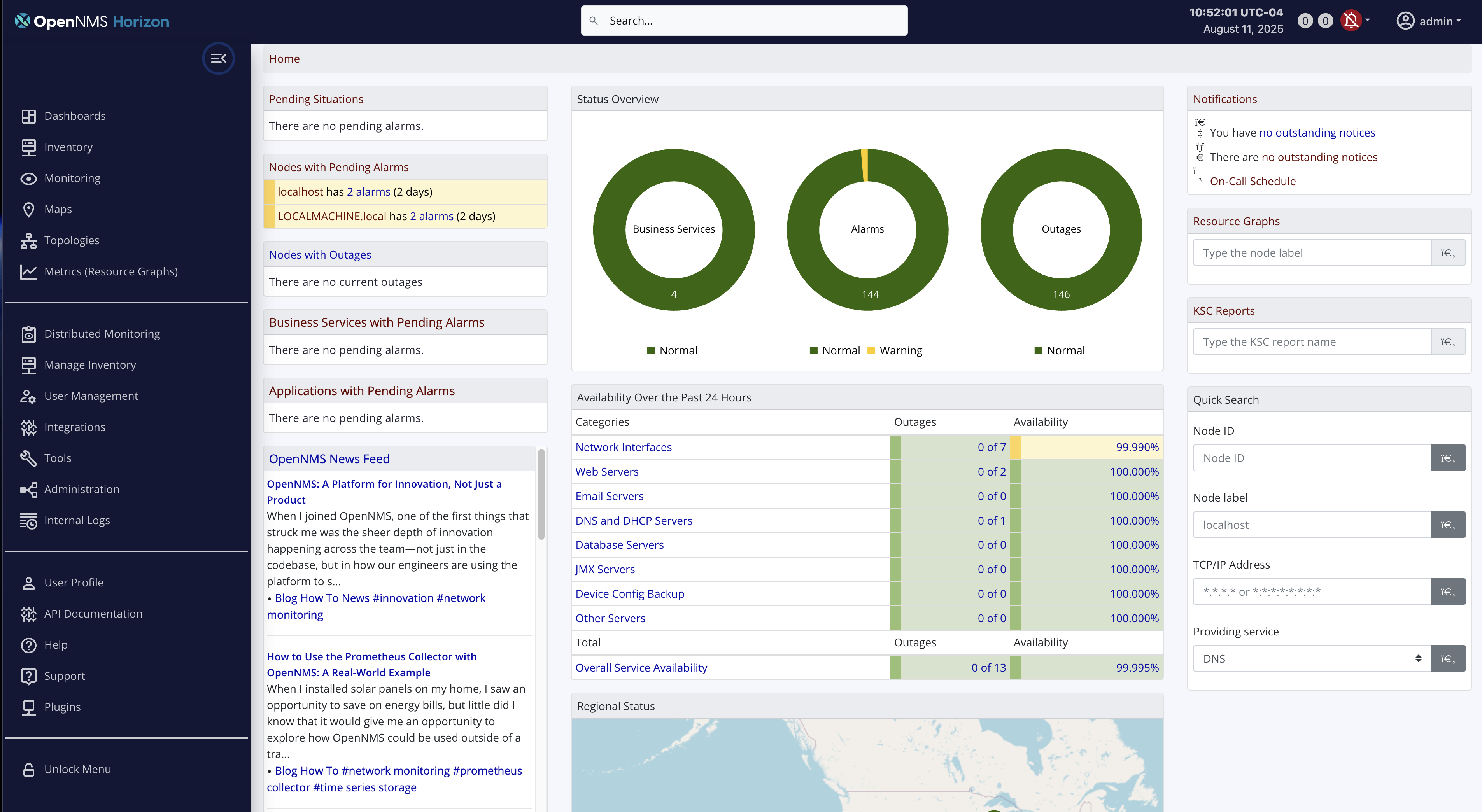 Horizon web UI showing the top and side menus with menu expanded.