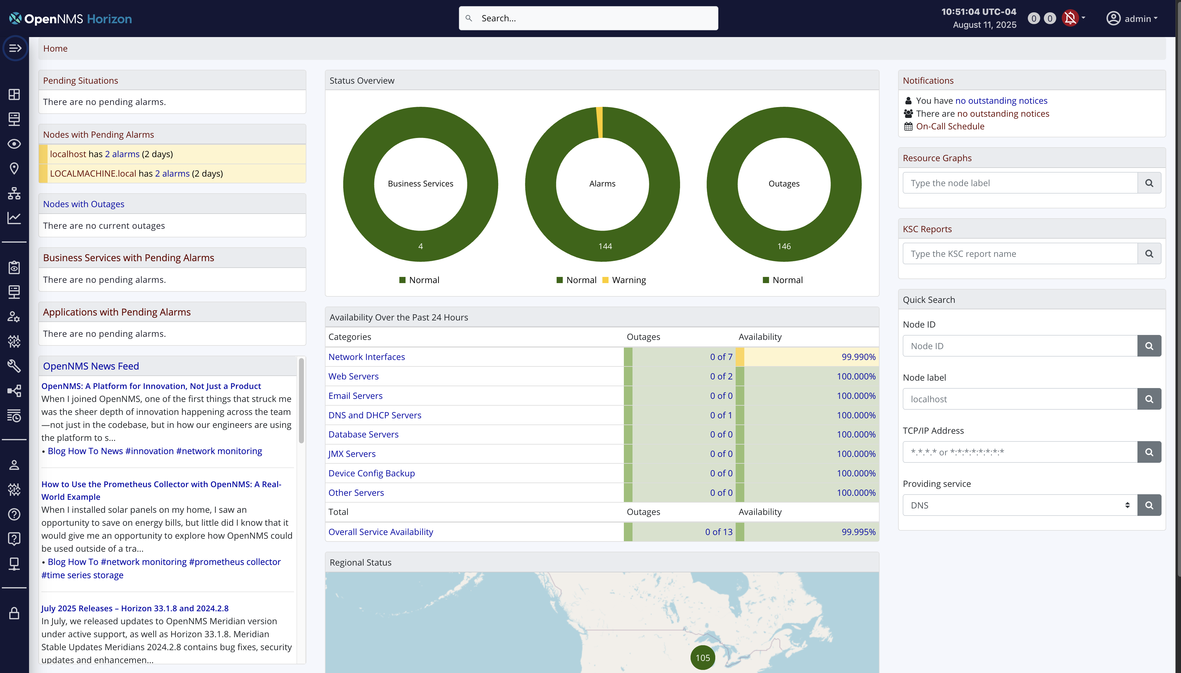 Horizon web UI showing the top and side menus.